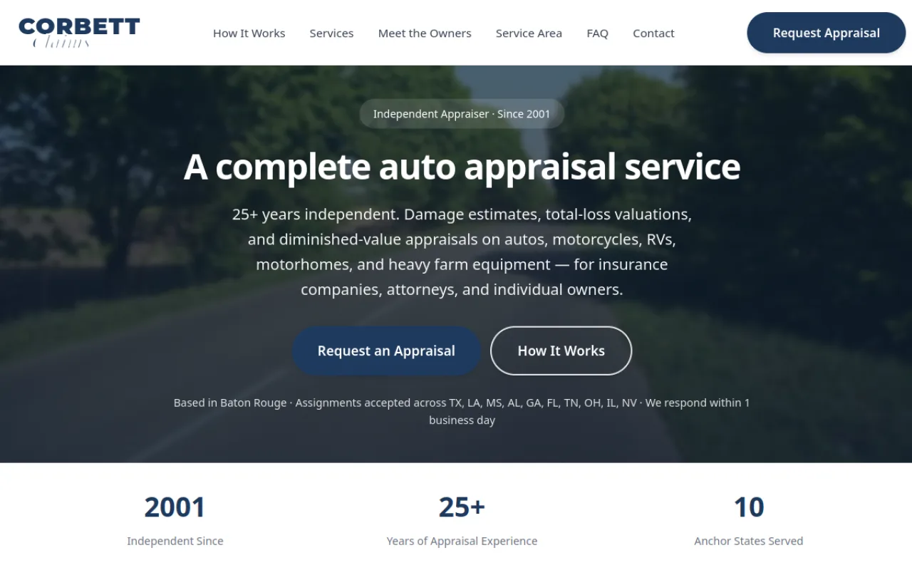 Preview of the Corbett Claims homepage